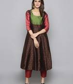 Charcoal woven art silk long kurti
