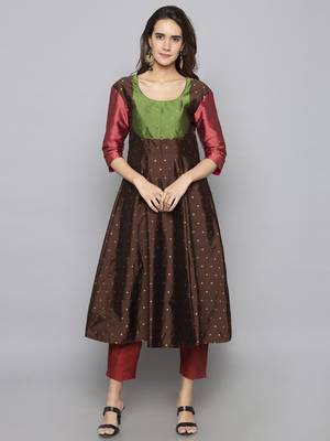 Charcoal woven art silk long kurti 2