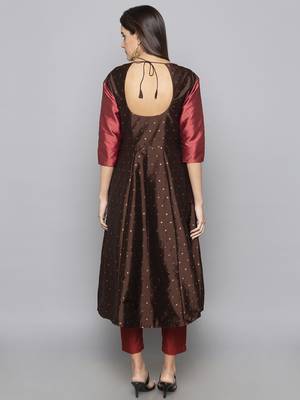 Charcoal woven art silk long kurti 3