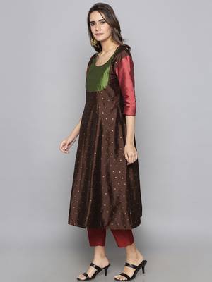 Charcoal woven art silk long kurti 4