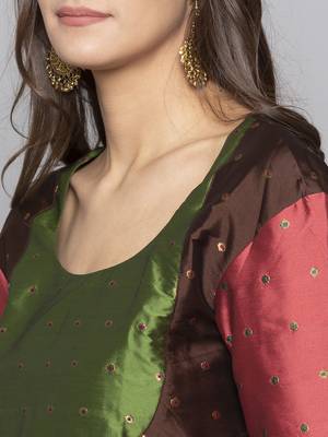 Charcoal woven art silk long kurti 5