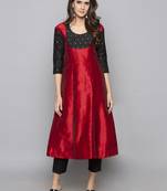 Red woven art silk long kurti