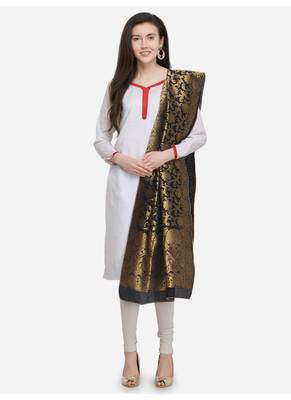 Black Banarasi Silk Women's Dupatta 1