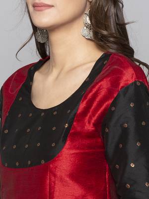 Red woven art silk long kurti 5