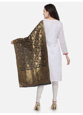 Black Banarasi Silk Women's Dupatta 2
