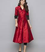 Red woven art silk long kurti
