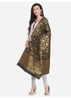Black Banarasi Silk Women's Dupatta 3