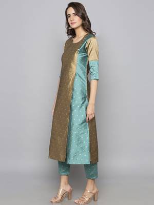 Grey woven art silk long kurti 4