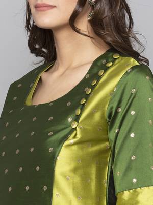 Green woven art silk long kurti 5