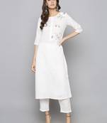 Off-white embroidered cotton long kurti
