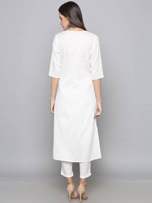 Off-white embroidered cotton long kurti 3