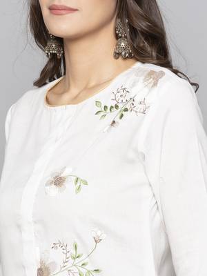 Off-white embroidered cotton long kurti 5