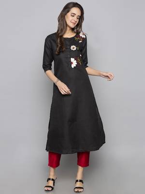 Grey embroidered cotton long kurti 1