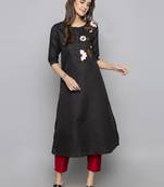 Grey embroidered cotton long kurti
