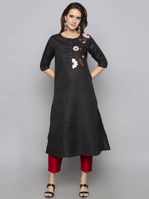 Grey embroidered cotton long kurti 2