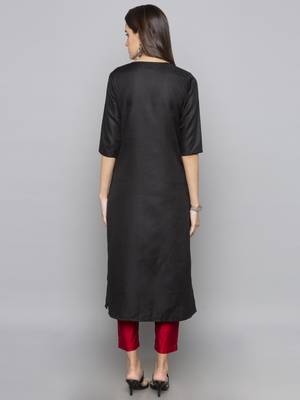 Grey embroidered cotton long kurti 3