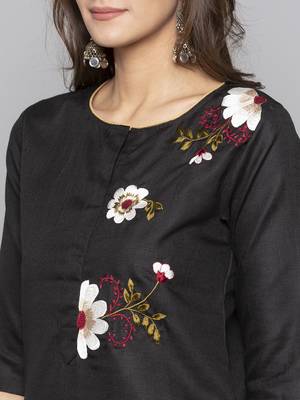 Grey embroidered cotton long kurti 5