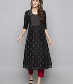 Grey embroidered cotton long kurti