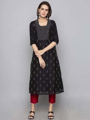 Grey embroidered cotton long kurti 2