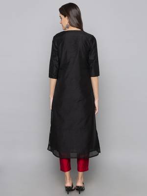 Grey embroidered cotton long kurti 3