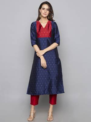 Grey woven art silk long kurti 2