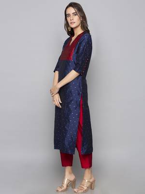 Grey woven art silk long kurti 4