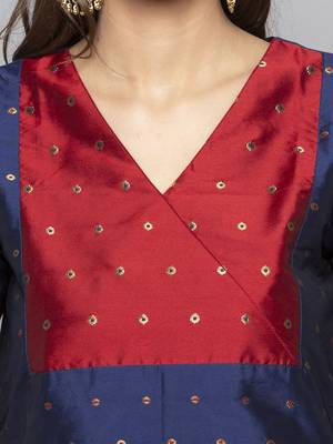 Grey woven art silk long kurti 5