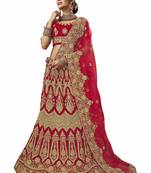 Red Embroidered Velvet Semi Stitched Lehenga With Dupatta