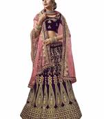Purple Embroidered Velvet Semi Stitched Lehenga With Dupatta