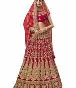 Red Embroidered Velvet Semi Stitched Lehenga With Dupatta