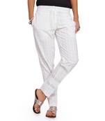 Cambric White Cambric Fabric Slim Fit Embroidered Cigarette Pants For Women's