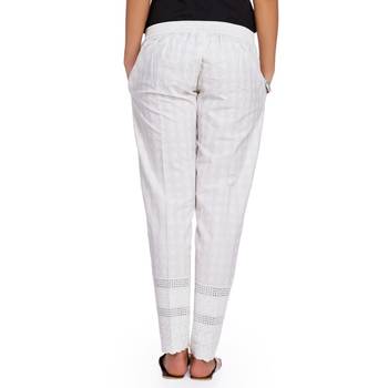 Cambric White Cambric Fabric Slim Fit Embroidered Cigarette Pants For Women's 2