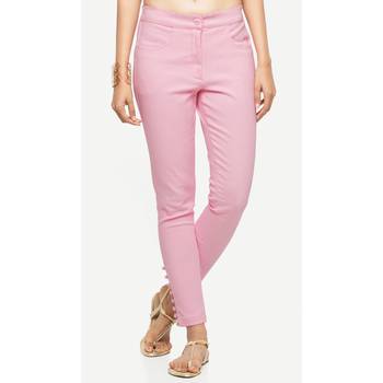 Cotton Pink Cotton Fabric Slim Fit Solid Cigarette Pants For Women's 2