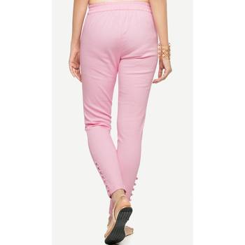 Cotton Pink Cotton Fabric Slim Fit Solid Cigarette Pants For Women's 4