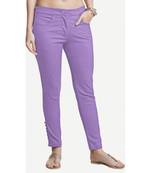 Cotton Lilac Cotton Fabric Slim Fit Solid Cigarette Pants For Women's