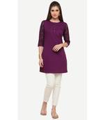 Cotton Beige Cotton Fabric Slim Fit Embroidered Cigarette Pants For Women's