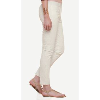 Cotton Beige Cotton Fabric Slim Fit Embroidered Cigarette Pants For Women's 3