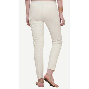 Cotton Beige Cotton Fabric Slim Fit Embroidered Cigarette Pants For Women's 4
