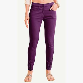 Cotton Wine Cotton Fabric Slim Fit Printed Cigarette Pants For Women's 1