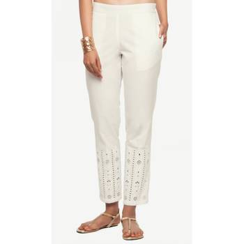 Cotton White Cotton Fabric Slim Fit Embroidered Cigarette Pants For Women's 1