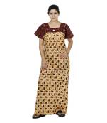 Red & beige colour geometrical design printed square neck cotton nighty for ladies nightwear