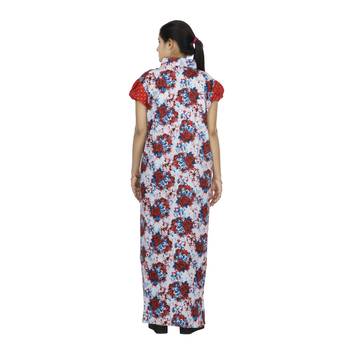 Red & white colour floral design printed collar neck cotton nighty for ladies nightwear 3