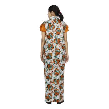 Yellow & white colour floral design printed collar neck cotton nighty for ladies nightwear 3