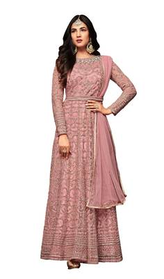 Pink embroidered net salwar 1