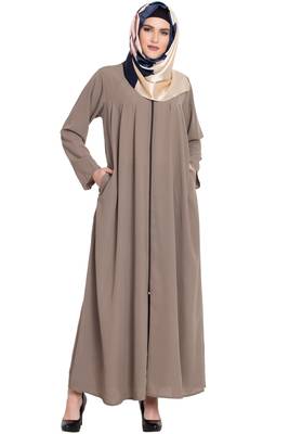 Beige front open Zipper kashibo abaya 1