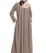 Beige front open Zipper kashibo abaya