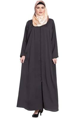  Dark Grey front open Nida Zipper abaya 1