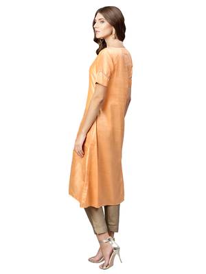 Peach Plain Art Silk Long Kurti 3