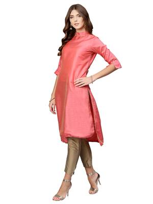 Pink Plain Art Silk Long Kurti 2