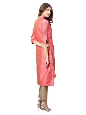 Pink Plain Art Silk Long Kurti 3
